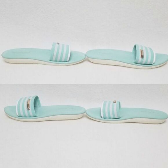 TOMMY Hilfiger Pascal Open Toe Aqua Striped Slides - Picture 5 of 10